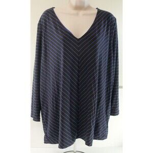 Ralph Lauren Green Label stretch Black with blue Stripes 3/4 Sleeve T-Shirt 2X